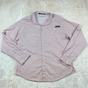 Columbia Men’s Pink Gingham Long-Sleeve Button-Down Shirt